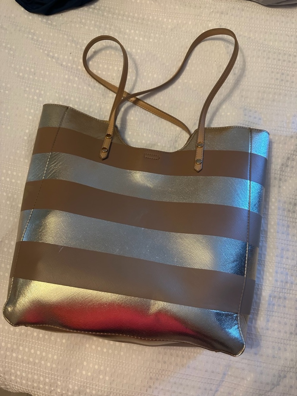 Striped Metallic & Taupe Tote Bag